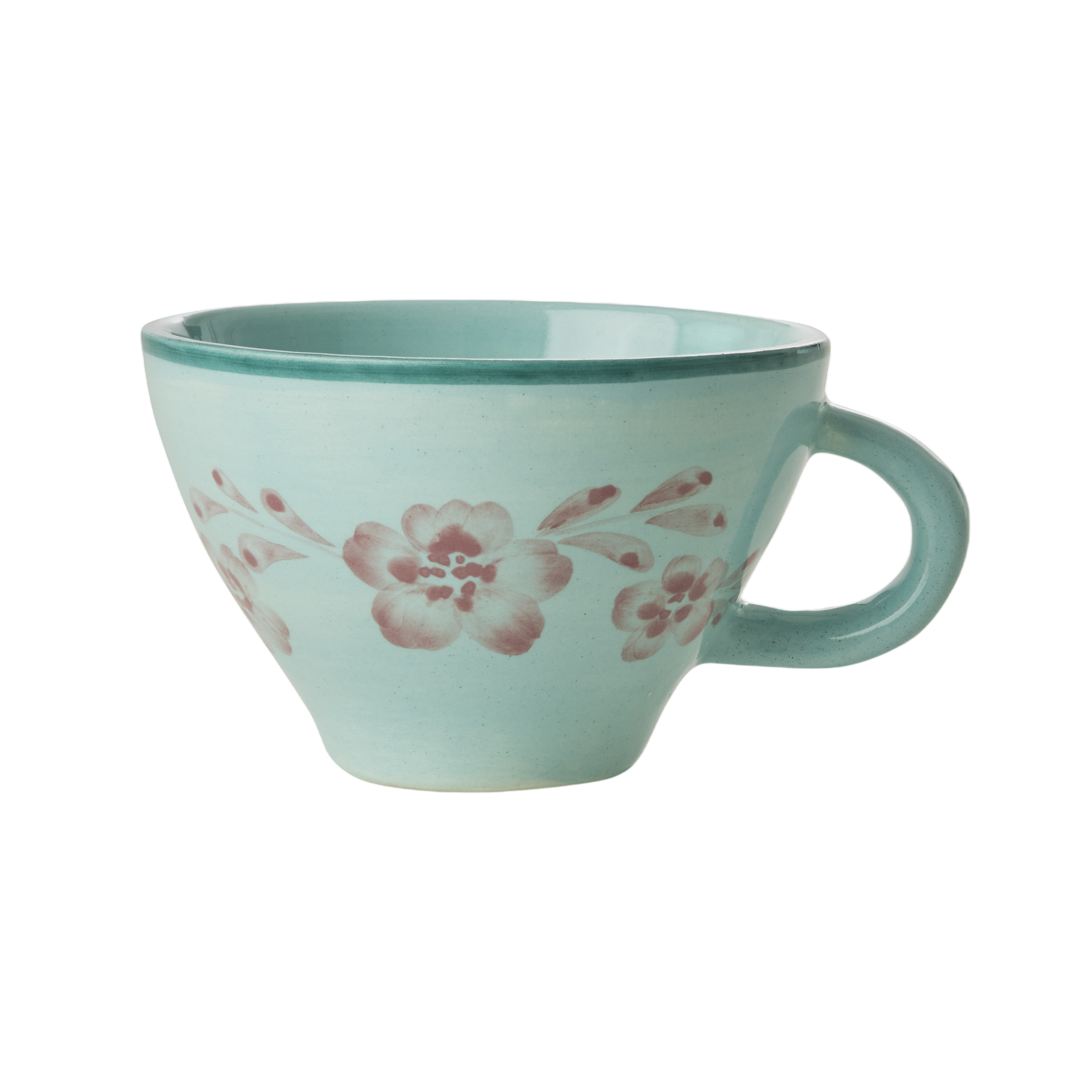 Ceramic Tea Cup with Hand Painted Soft Pink Flower Vine - 5.0 oz