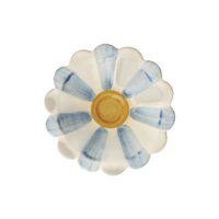 Ceramic Flower Dipping Bowl with Blue Hand Painted Stripes