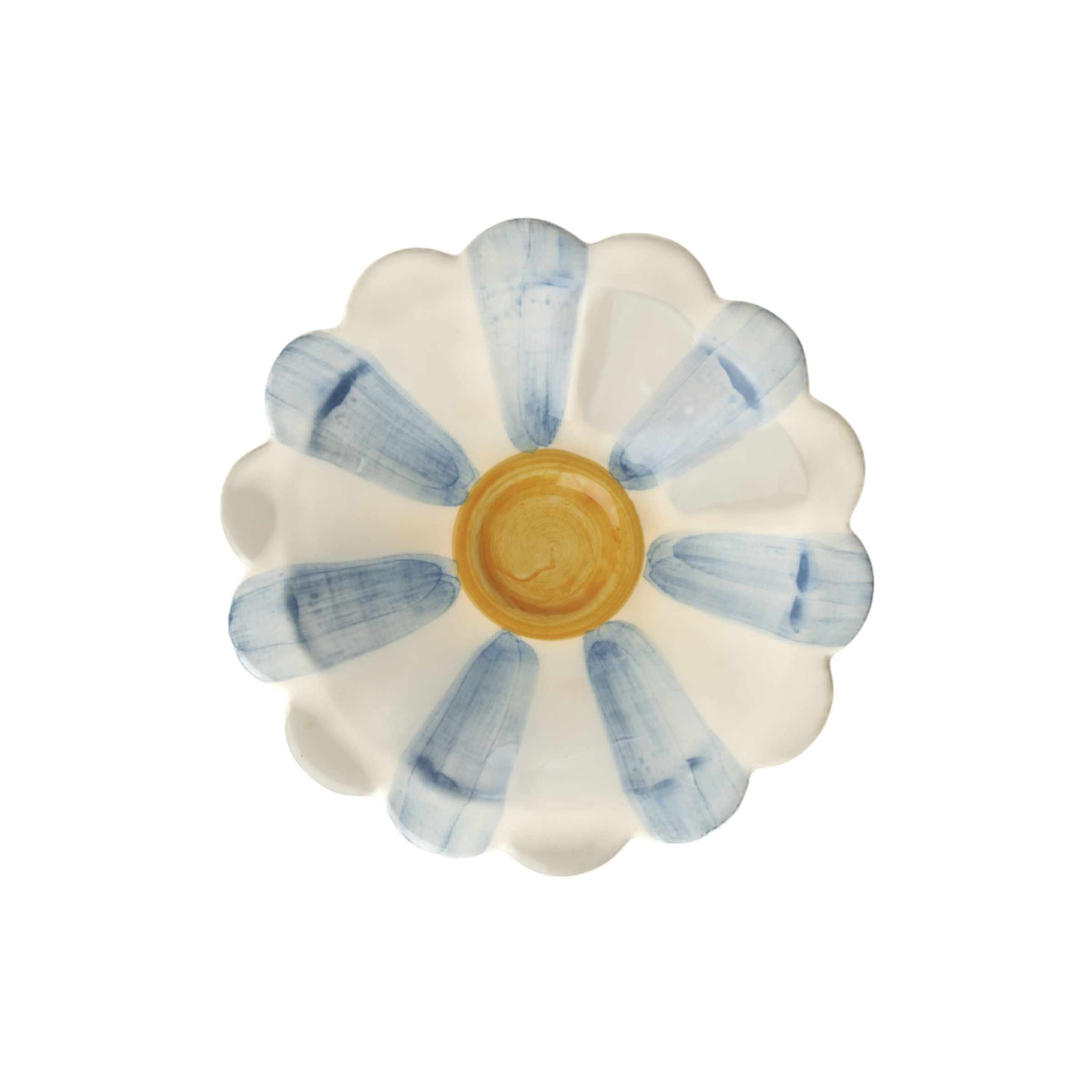Ceramic Flower Dipping Bowl with Blue Hand Painted Stripes