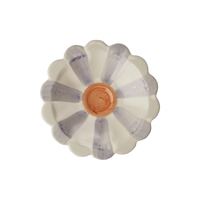 Ceramic Flower Dipping Bowl with Lavender Hand Painted Stripes