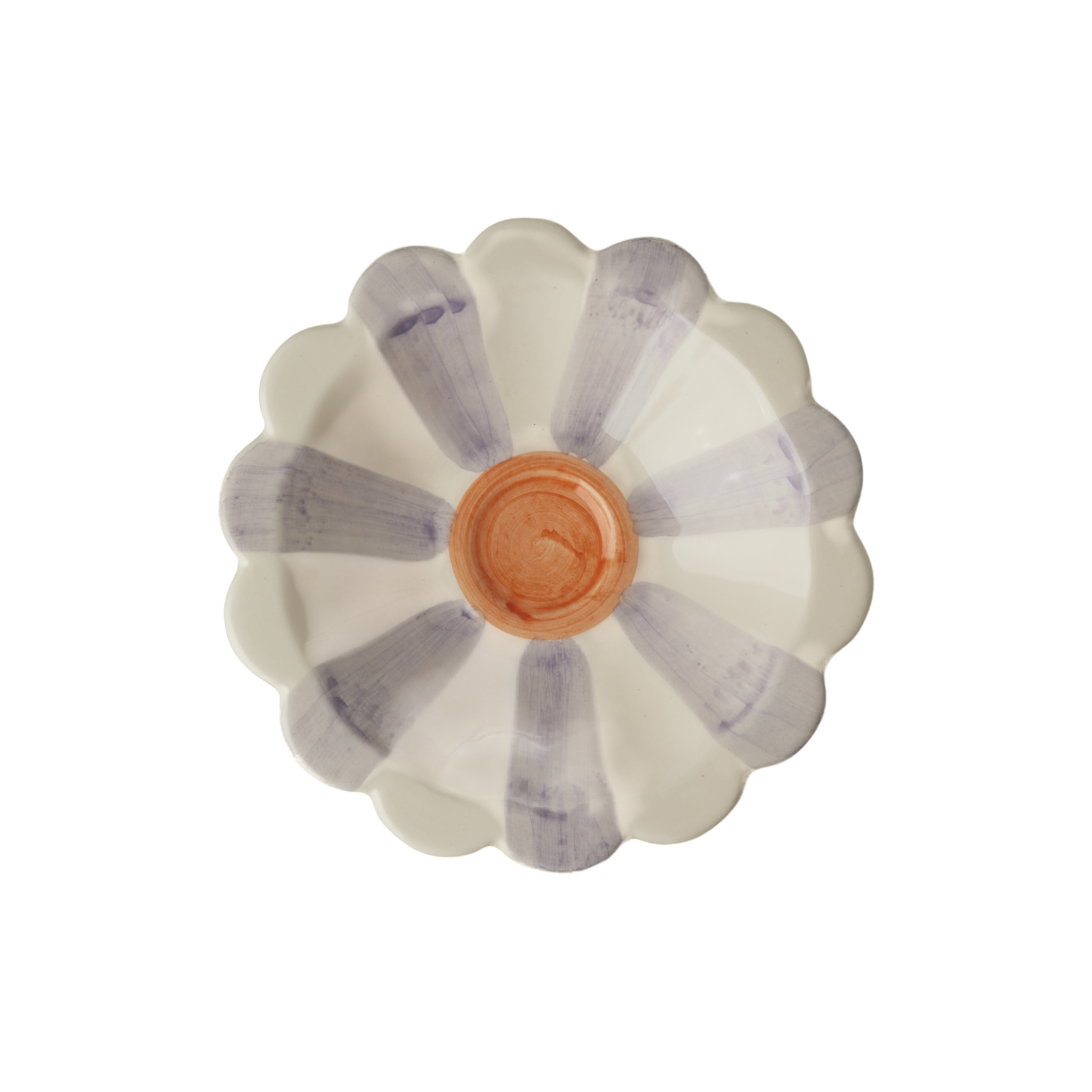 Ceramic Flower Dipping Bowl with Lavender Hand Painted Stripes
