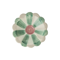 Ceramic Flower Dipping Bowl with Soft Green Hand Painted Stripes