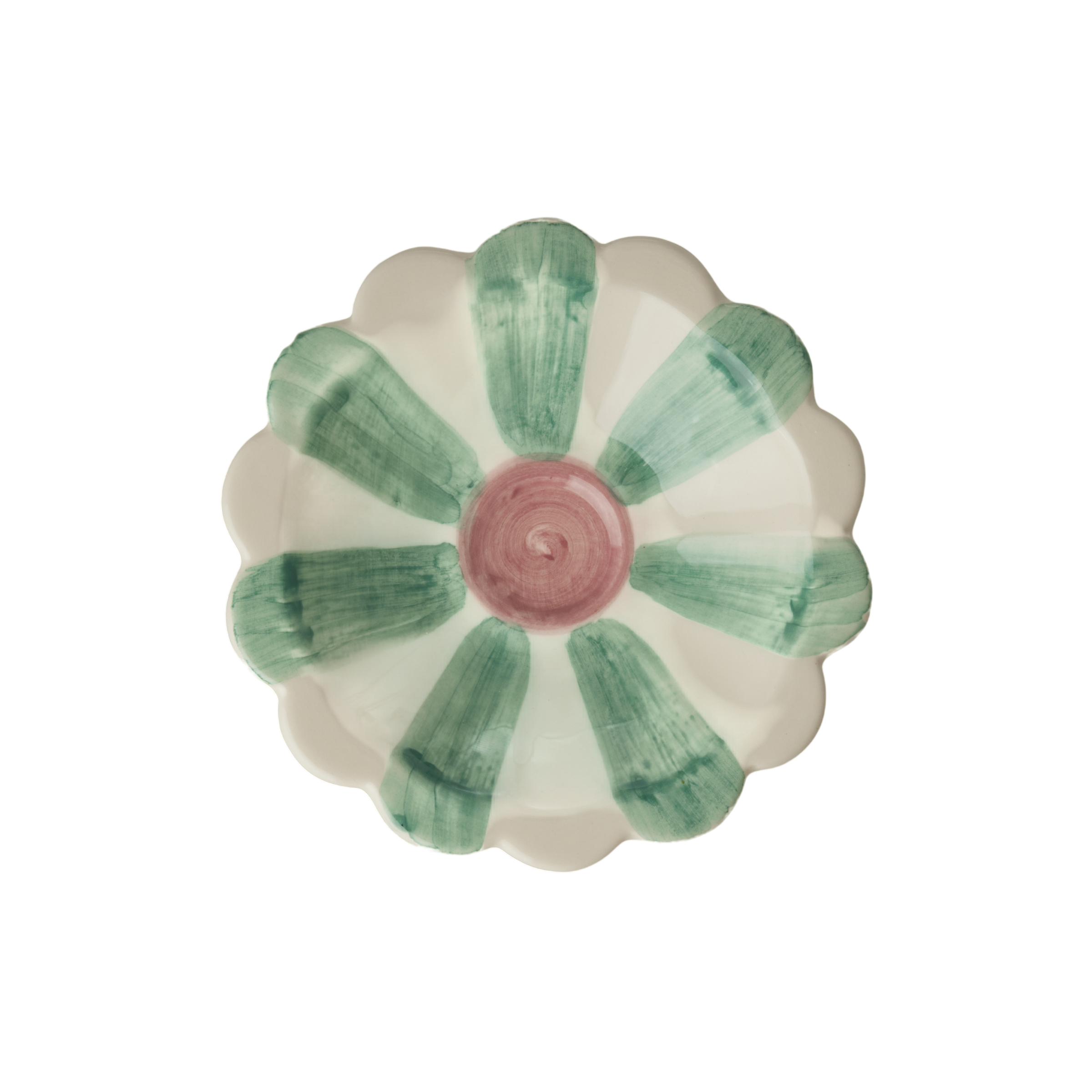 Ceramic Flower Dipping Bowl with Soft Green Hand Painted Stripes