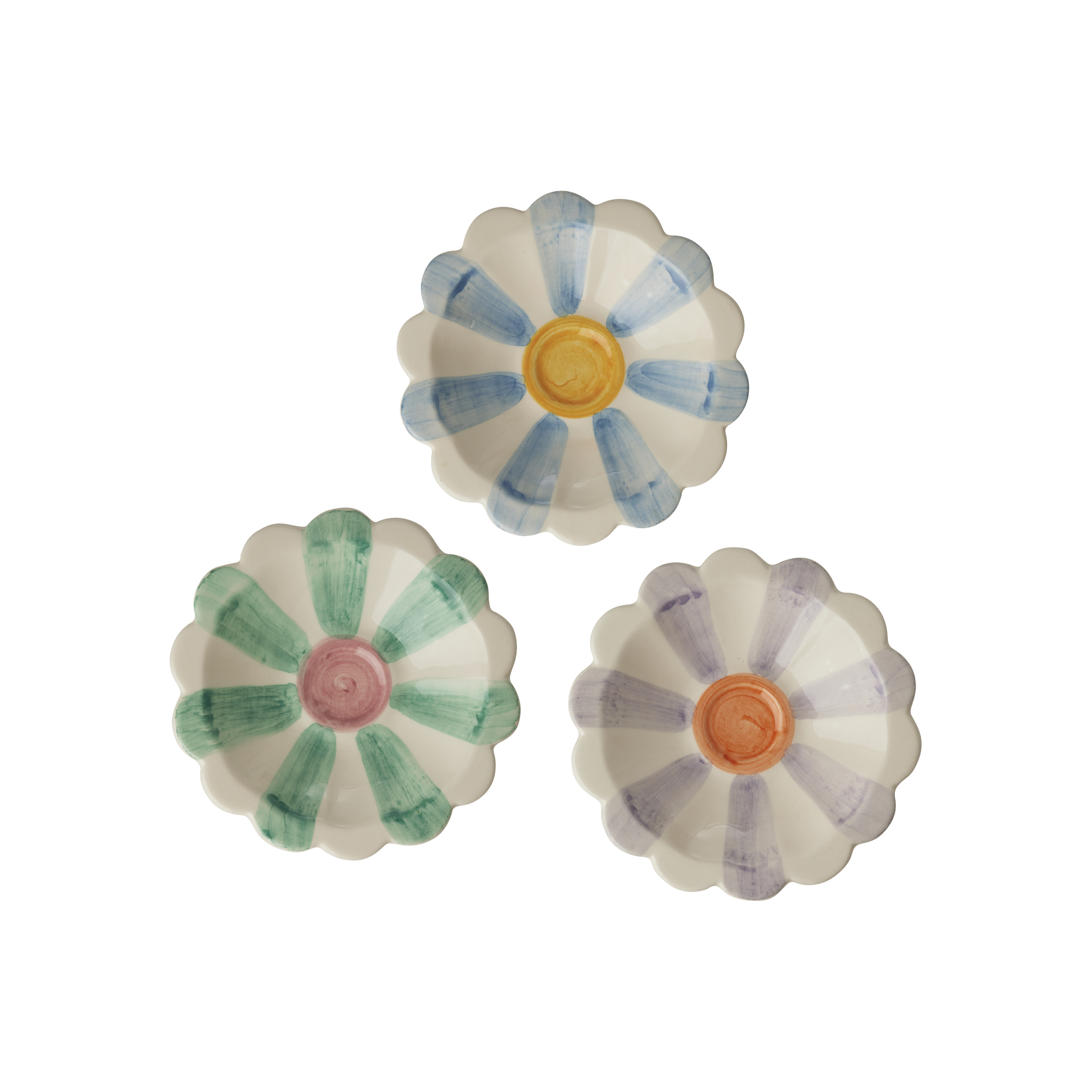 Ceramic Flower Dipping Bowl with Lavender Hand Painted Stripes
