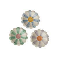 Ceramic Flower Dipping Bowl with Soft Green Hand Painted Stripes