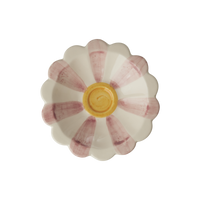 Ceramic Flower Dipping Bowl with Pink Hand Painted Stripes