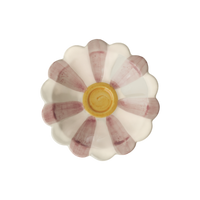 Ceramic Flower Dipping Bowl with Pink Hand Painted Stripes