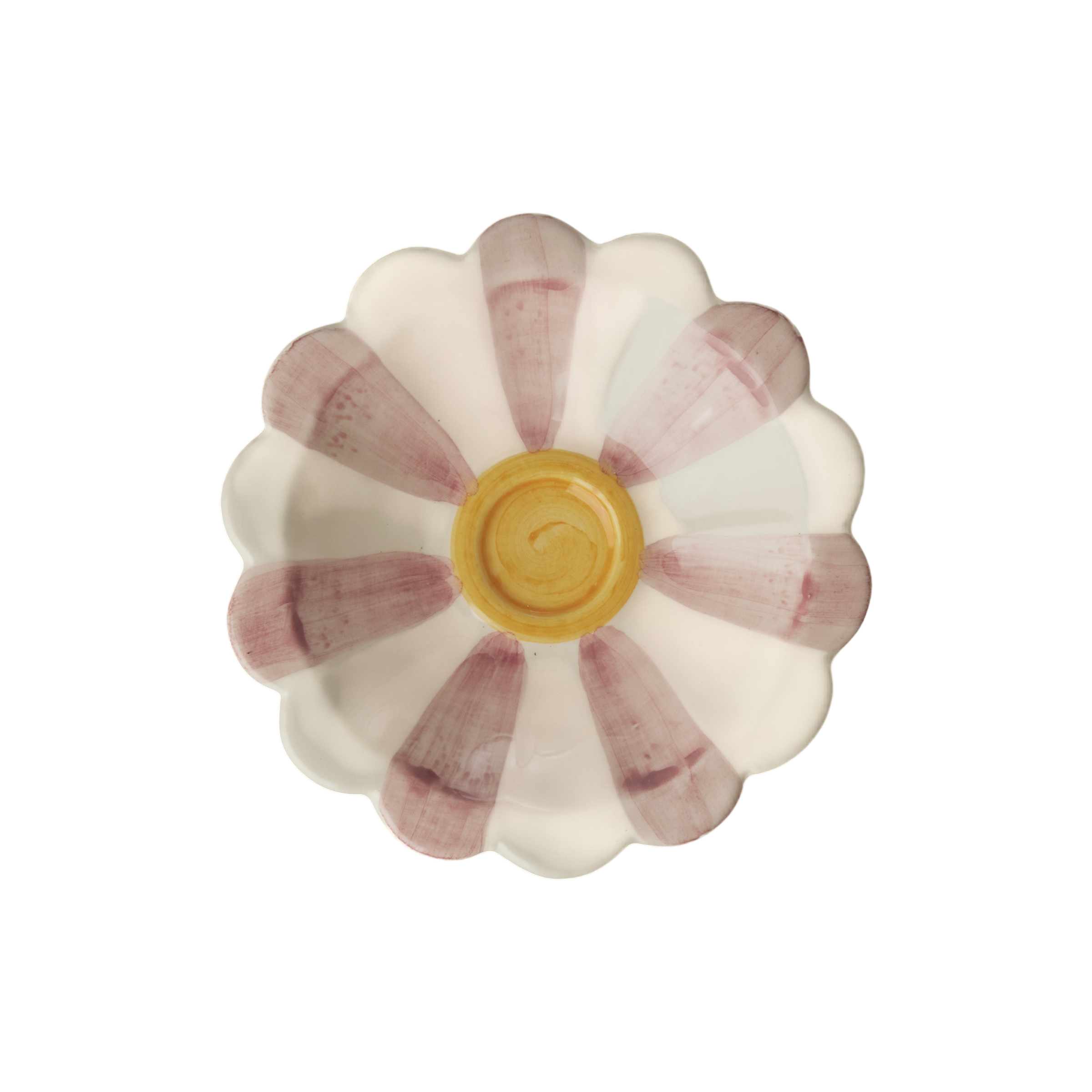 Ceramic Flower Dipping Bowl with Pink Hand Painted Stripes