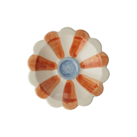 Ceramic Flower Dipping Bowl with Orange Hand Painted Stripes