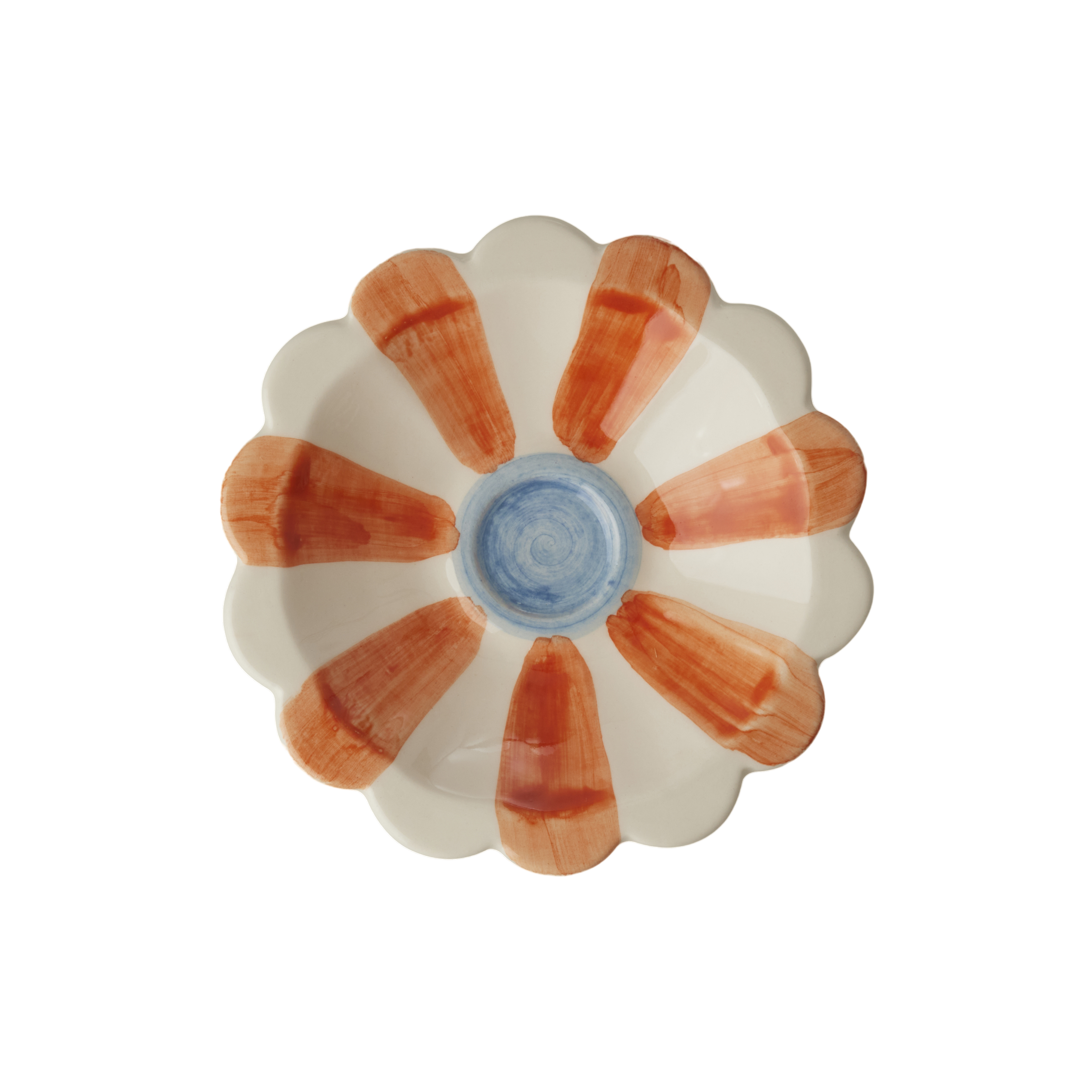 Ceramic Flower Dipping Bowl with Orange Hand Painted Stripes