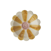 Ceramic Flower Dipping Bowl with Yellow Hand Painted Stripes