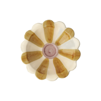 Ceramic Flower Dipping Bowl with Yellow Hand Painted Stripes