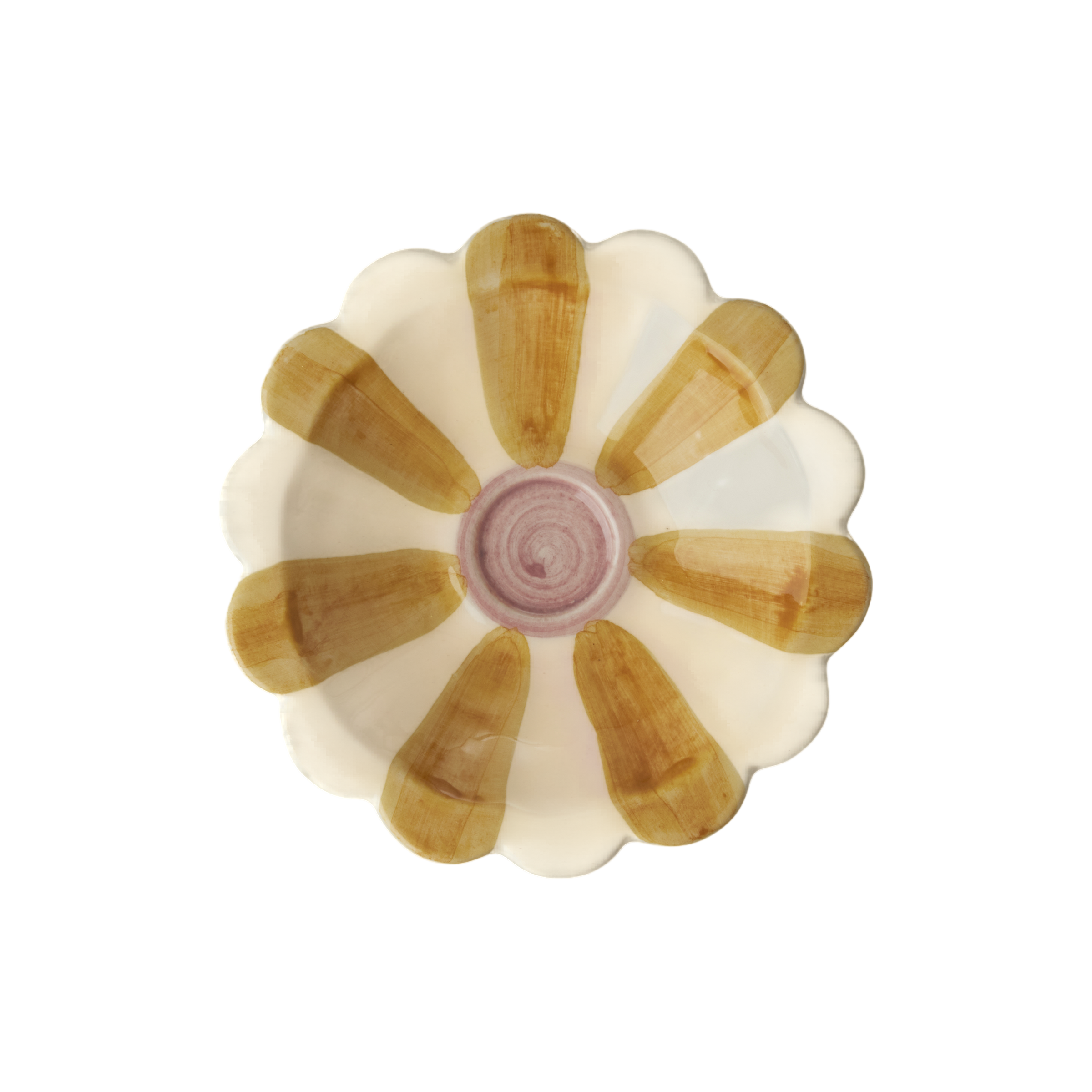 Ceramic Flower Dipping Bowl with Yellow Hand Painted Stripes