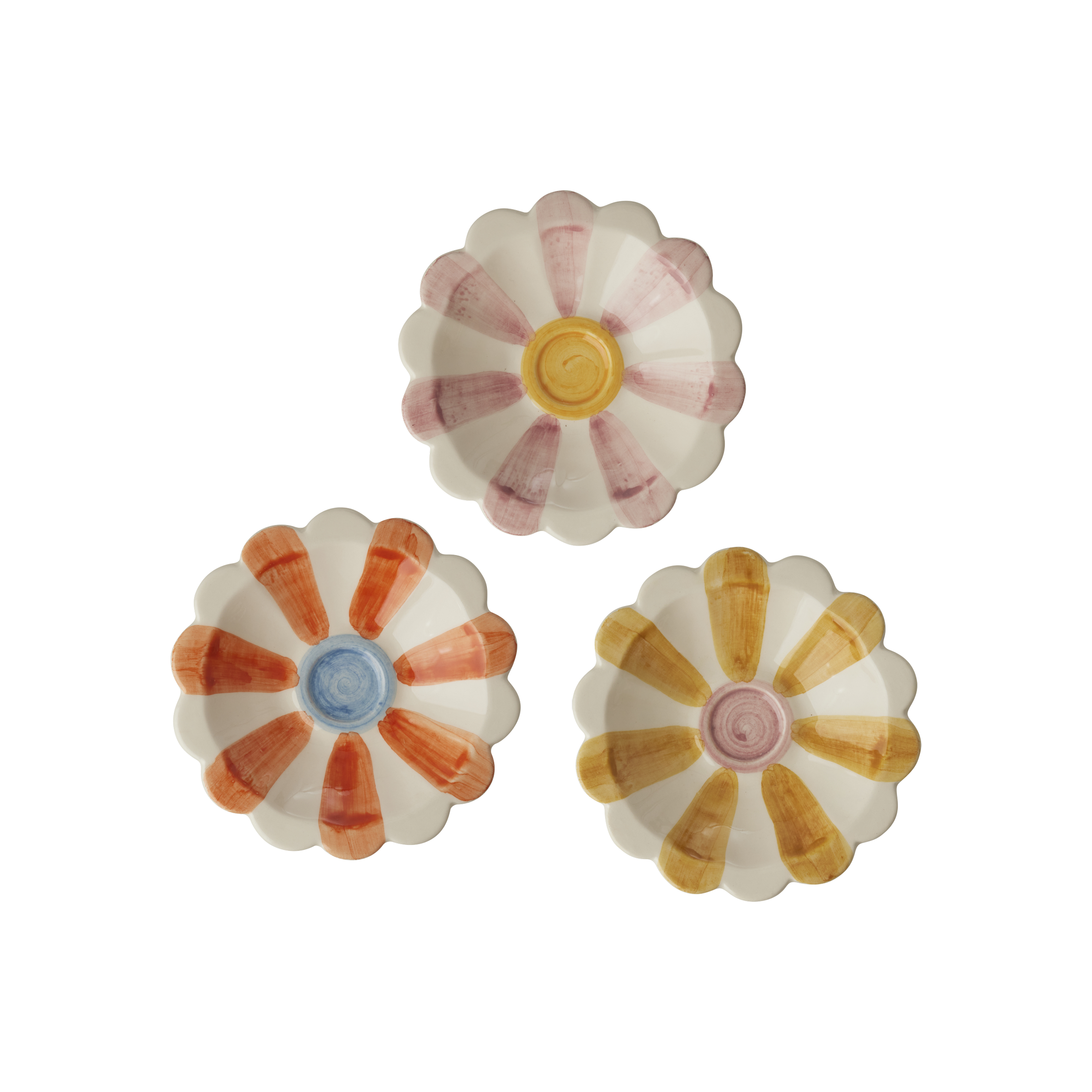 Ceramic Flower Dipping Bowl with Pink Hand Painted Stripes