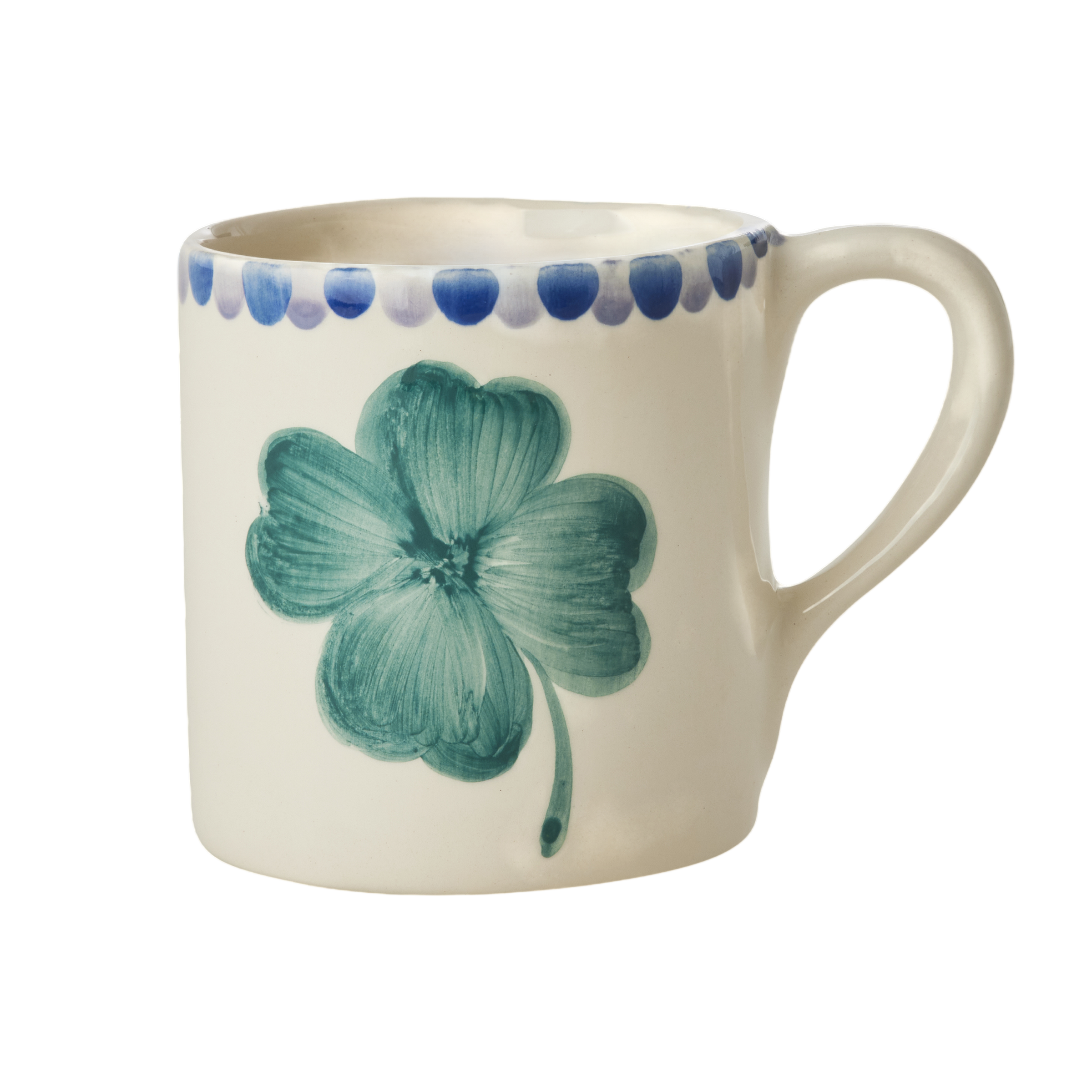 Ceramic Mug with Hand Painted Good Luck Clover - 14.2 oz