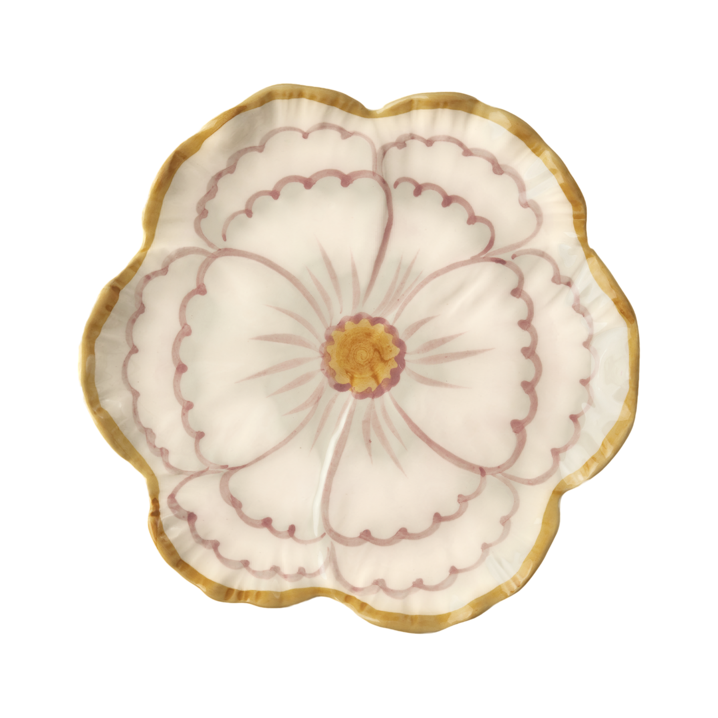 Ceramic Flower Shaped Side Plate with Yellow Border