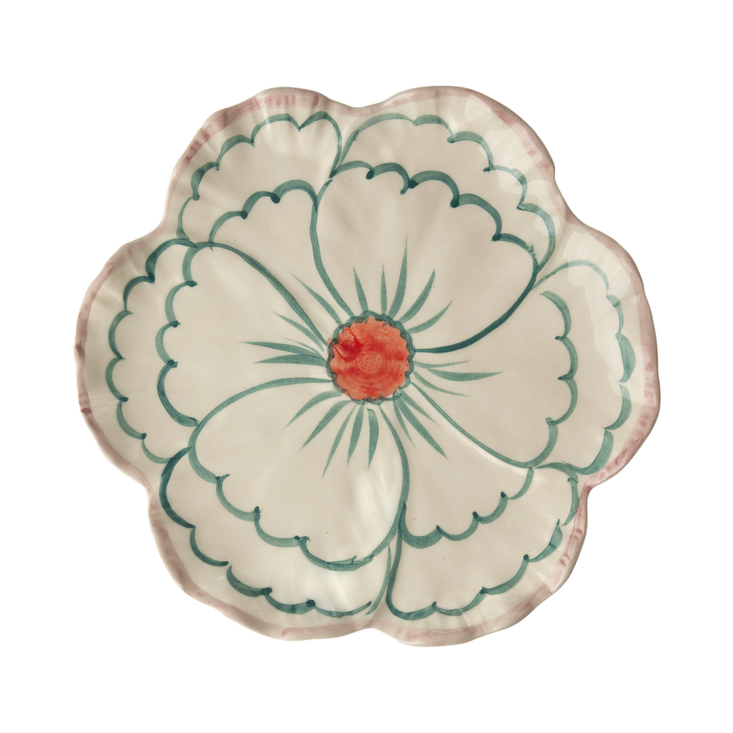 Ceramic Flower Shaped Side Plate with Pink Border