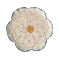 Ceramic Flower Shaped Side Plate with Blue Border