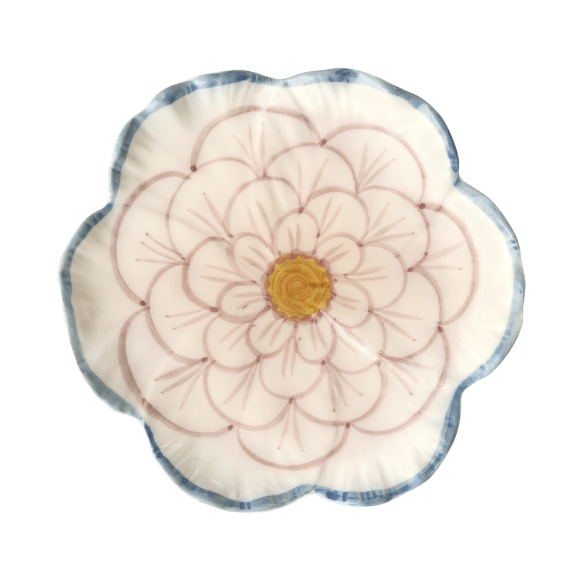 Ceramic Flower Shaped Side Plate with Blue Border