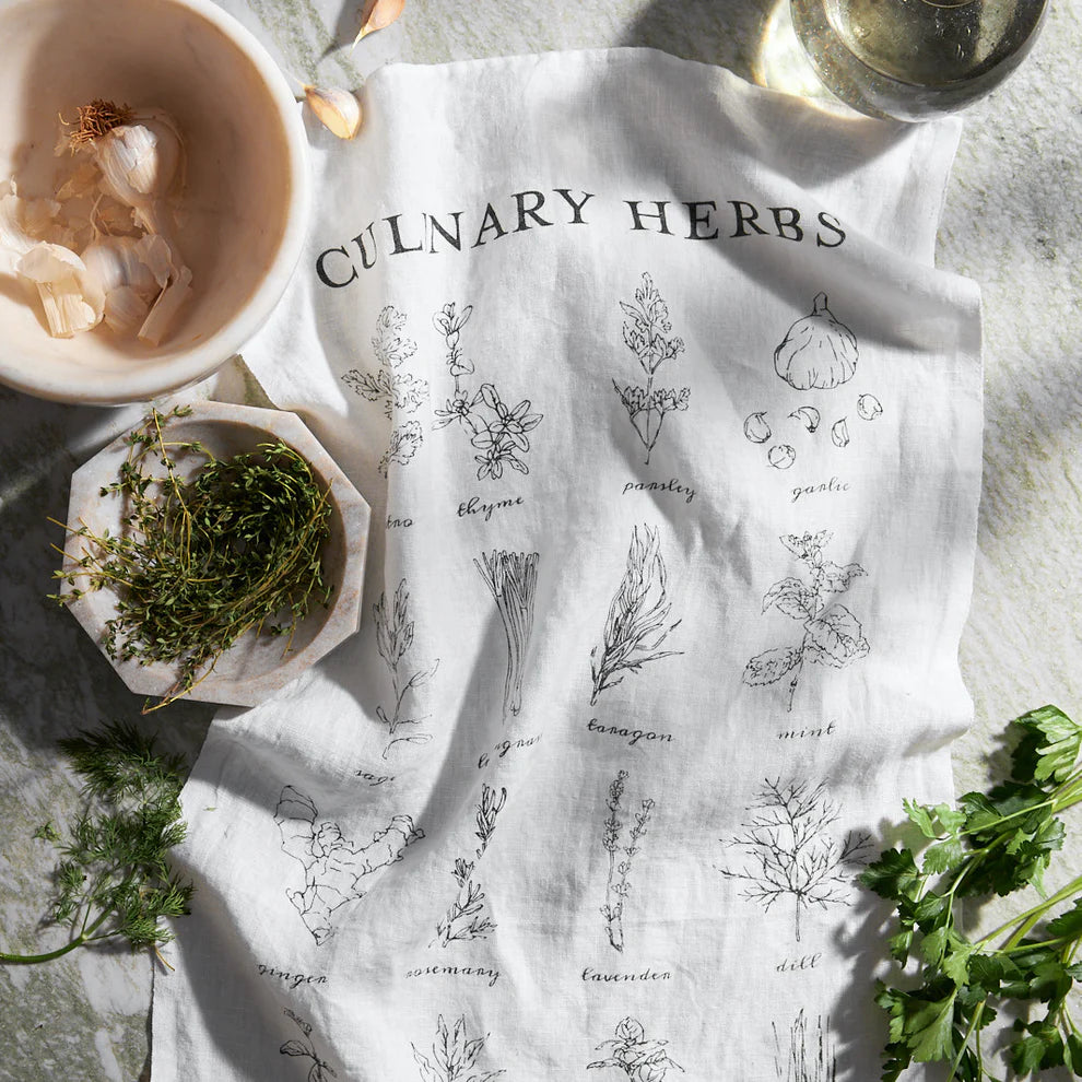 Culinary Herbs Pure Linen Tea Towel