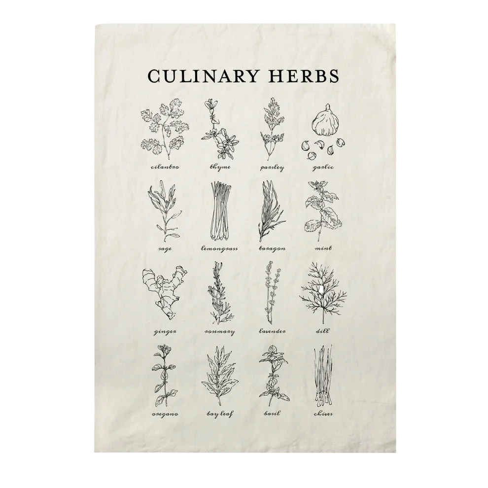 Culinary Herbs Pure Linen Tea Towel