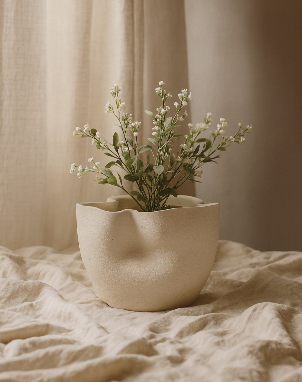 Caledria Ruffled Ceramic Planter, holds 4" pot