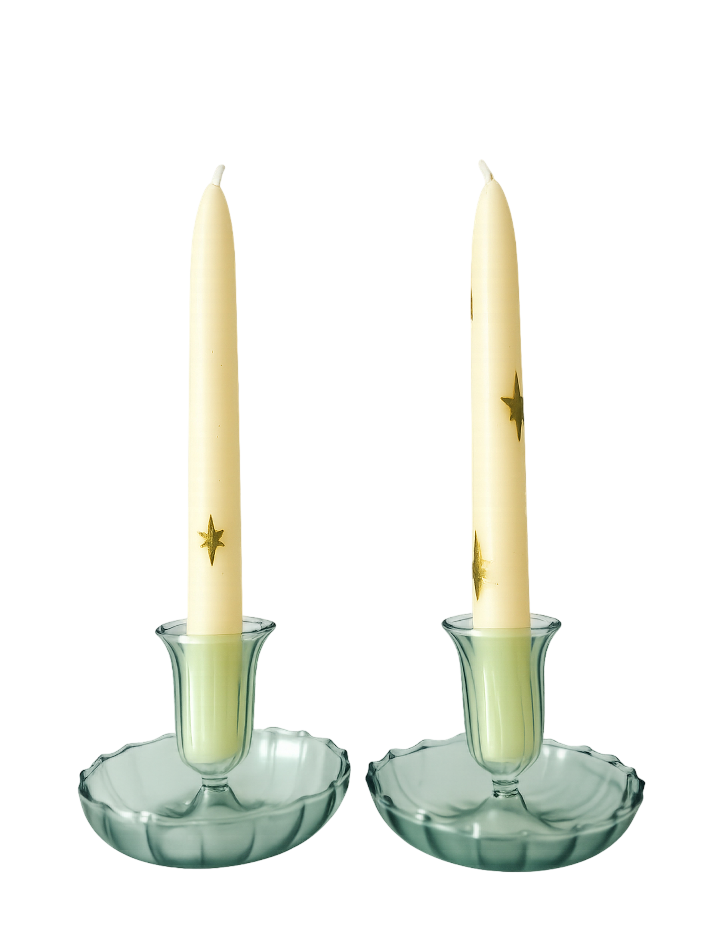 Set of Fluted Candle Holders – Green