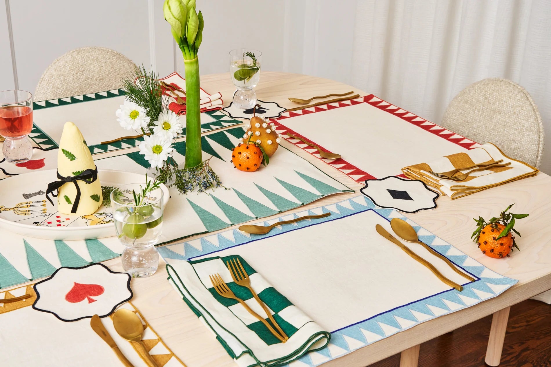 Card Suite Embroidered Linen Coasters (Set of 4)