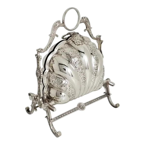 Chased Folding Biscuit Box English Silver Plate C. 1885