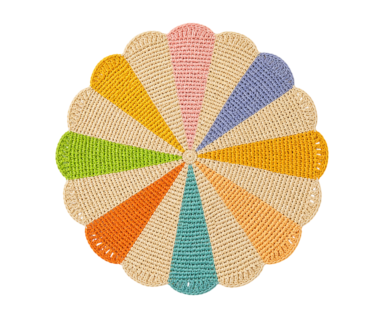 Pinwheel multicolor Placemat, raffia tabletop