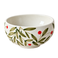 Olive Holly Leaf Bowl | Handpainted Stoneware | 2.5 x 5.5 in (Set of 2)