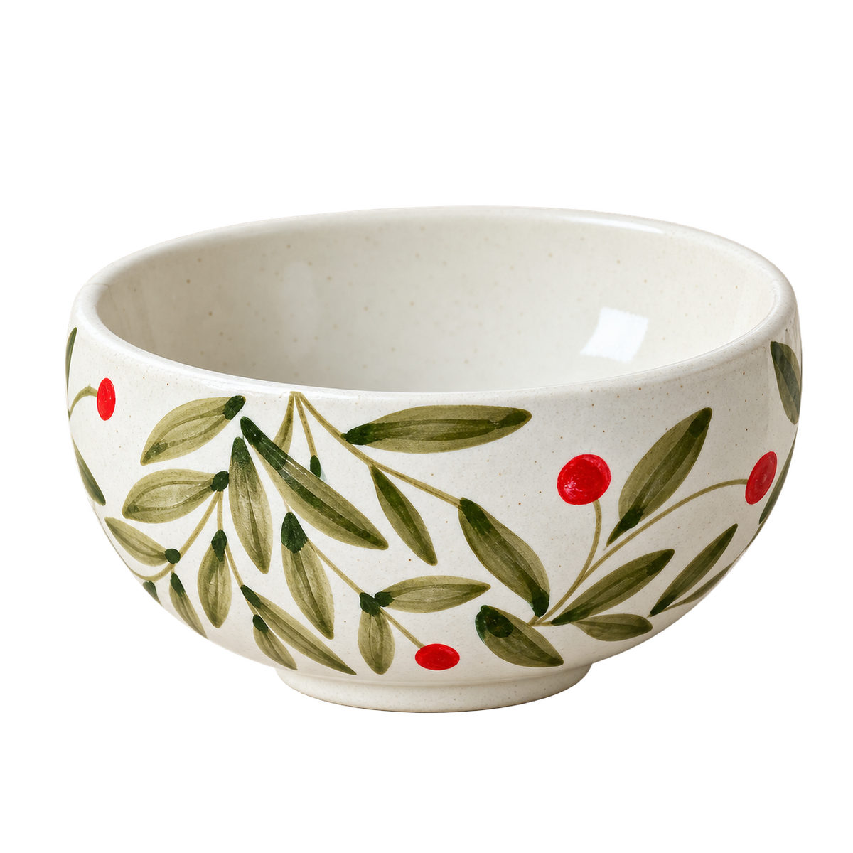 Olive Holly Leaf Bowl | Handpainted Stoneware | 2.5 x 5.5 in (Set of 2)