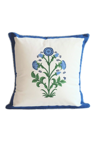 Cobalt Botanical Study Blockprint Pillow