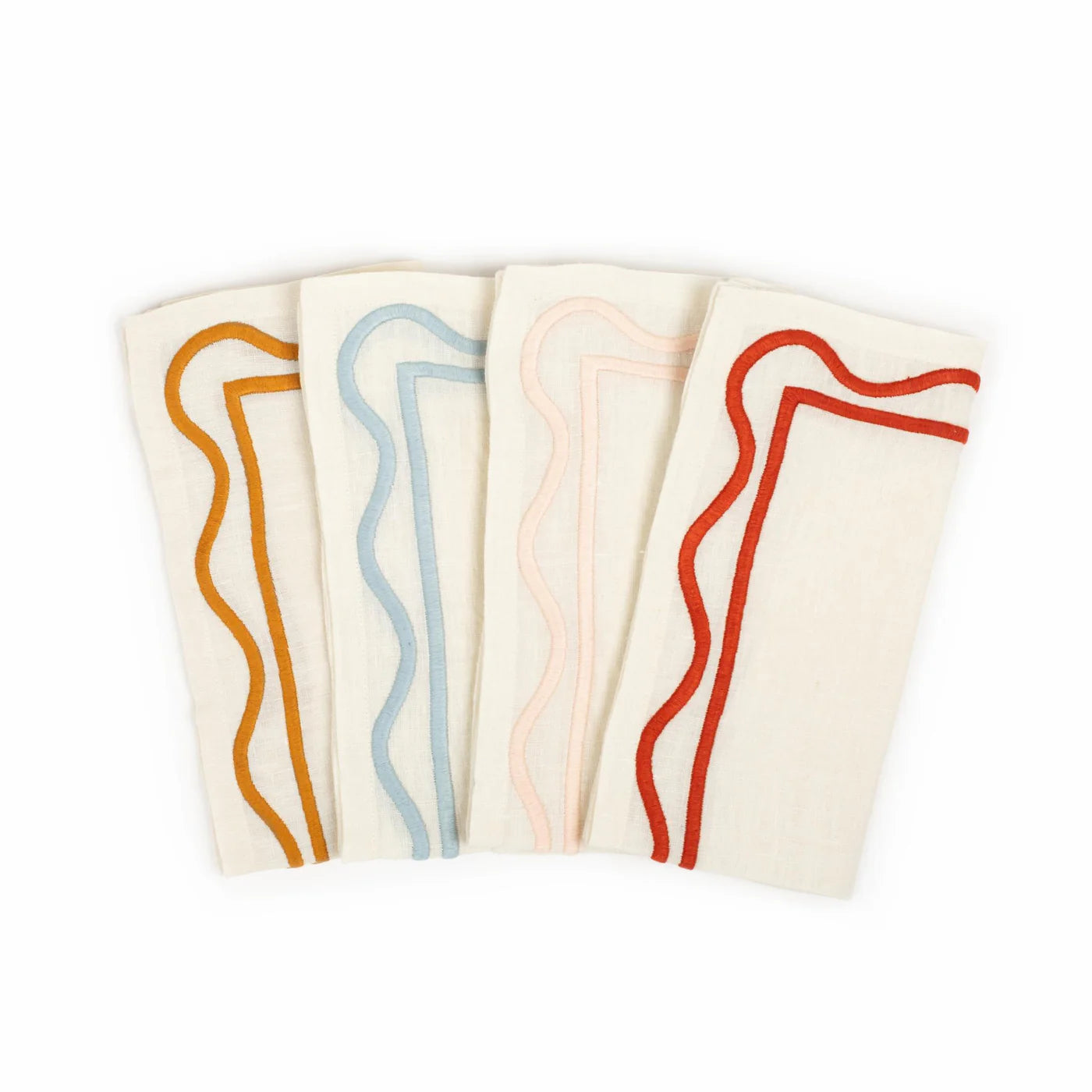 Mixed Colorblock Embroidered Linen Napkins (Set of 4)