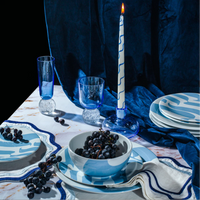 Colorblock Embroidered Linen Placemats in Blue (Set of 4)