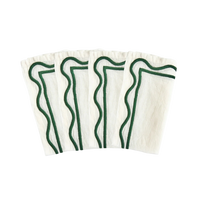 Colorblock Embroidered Linen Napkins in Dark Green (Set of 4)