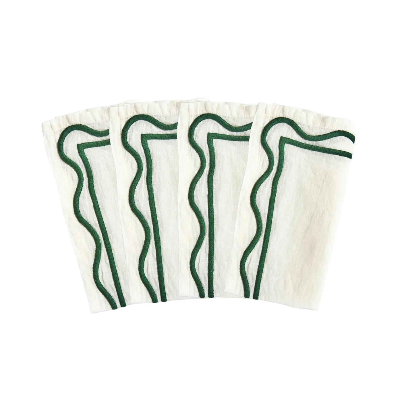 Colorblock Embroidered Linen Napkins in Dark Green (Set of 4)