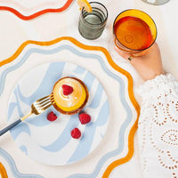 Colorblock Embroidered Linen Placemats in Blue/Amber (Set of 4)