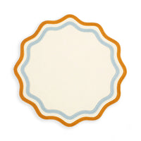 Colorblock Embroidered Linen Placemats in Blue/Amber (Set of 4)