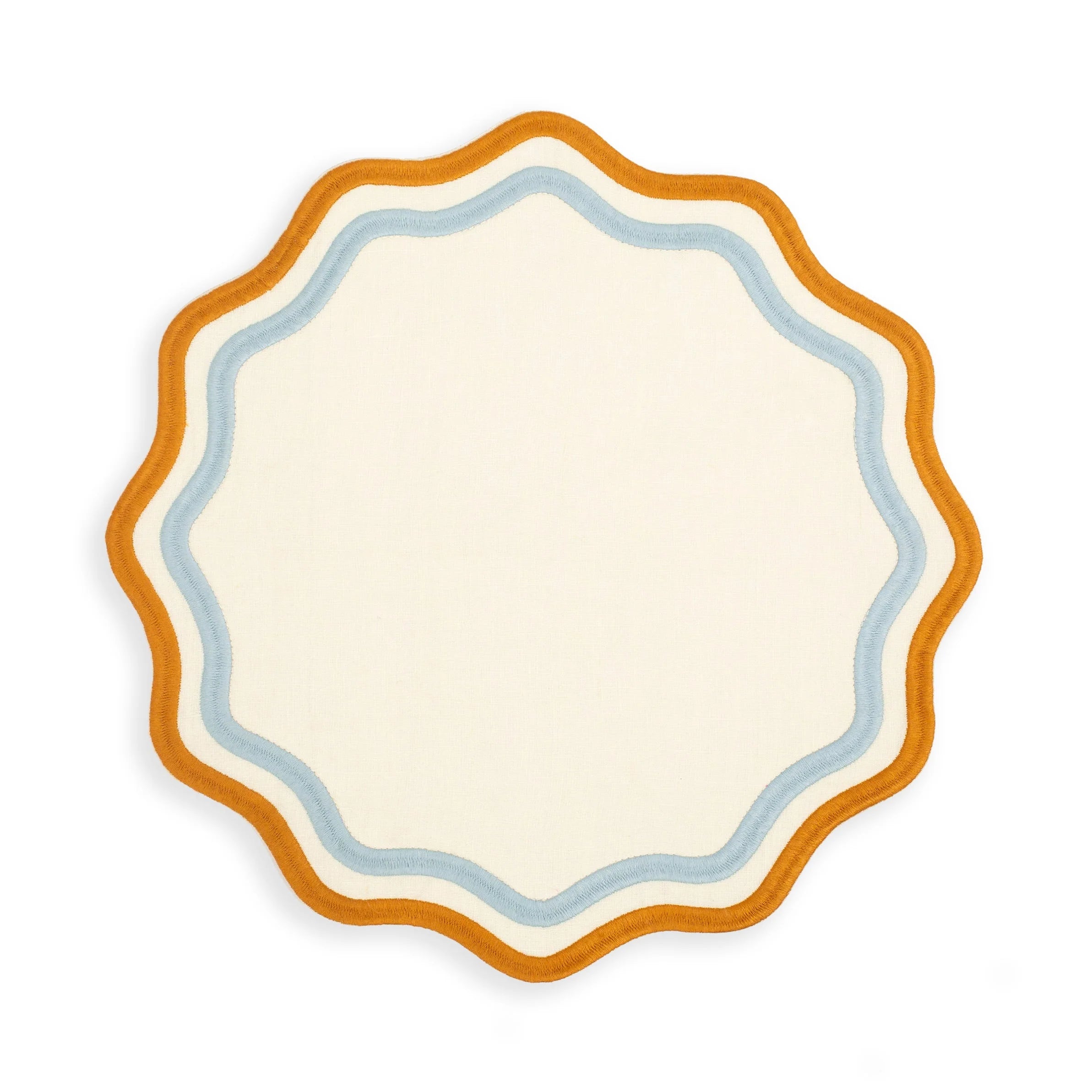 Colorblock Embroidered Linen Placemats in Blue/Amber (Set of 4)