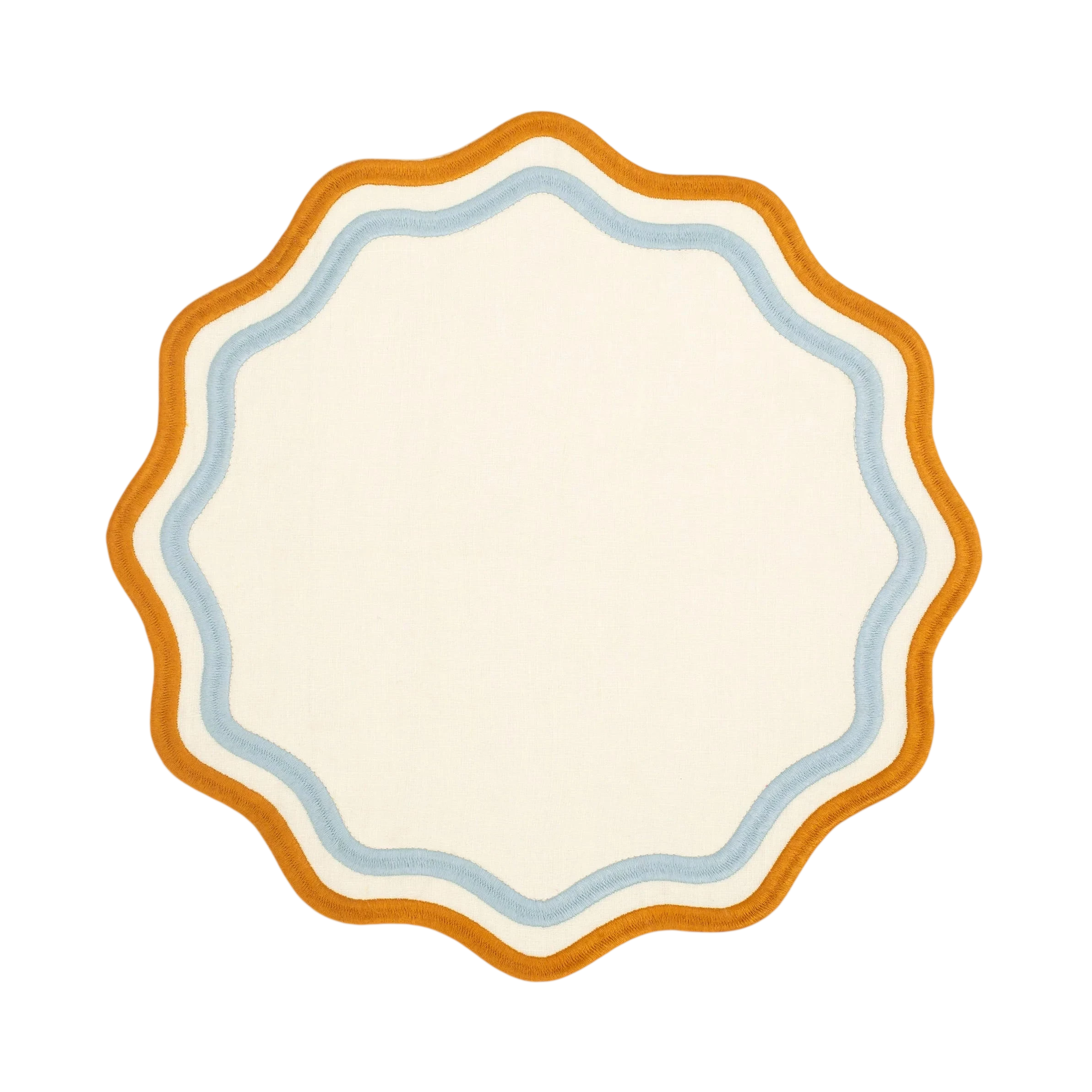 Colorblock Embroidered Linen Placemats in Blue/Amber (Set of 4)