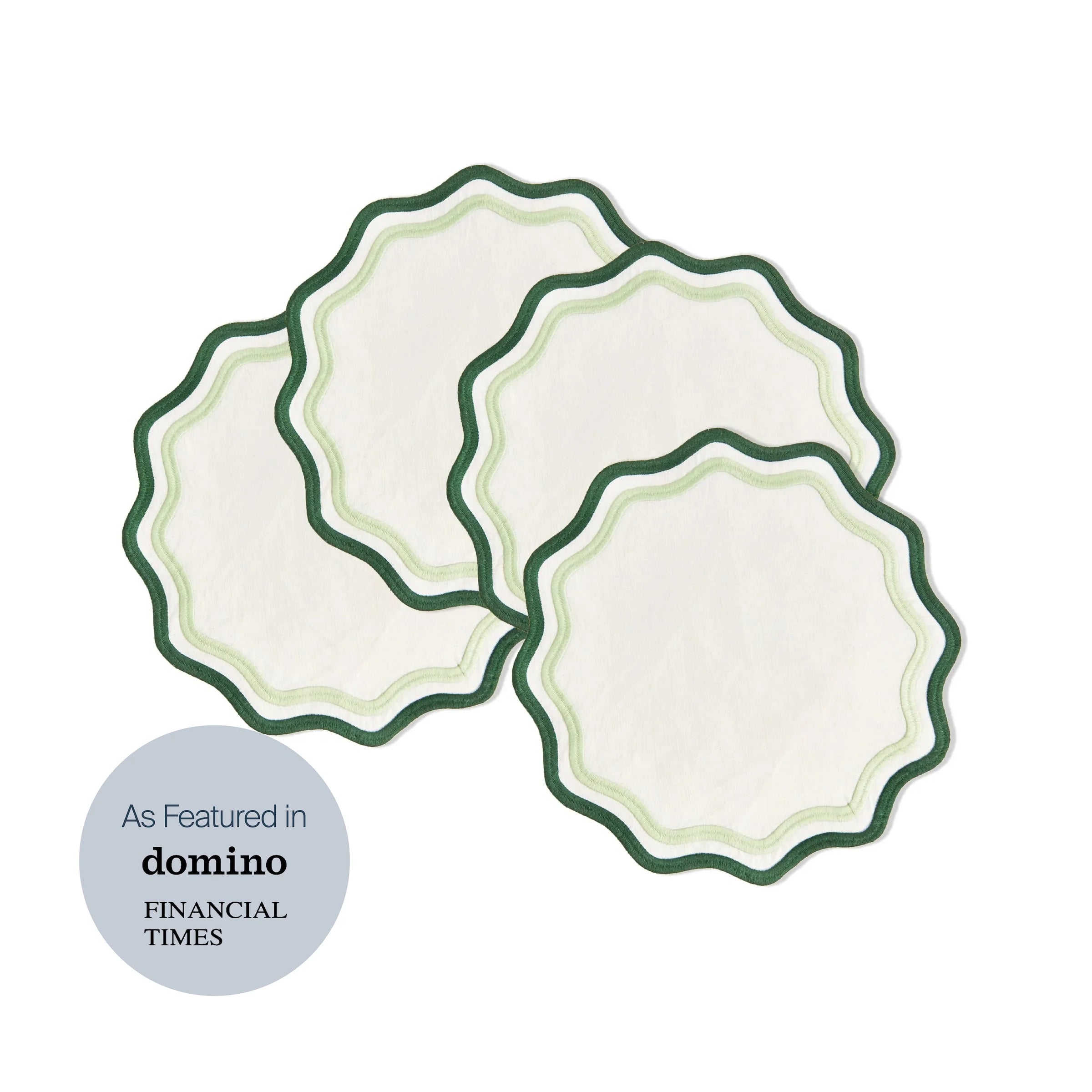 Colorblock Embroidered Linen Placemats in Dark Green/Sage (Set of 4)