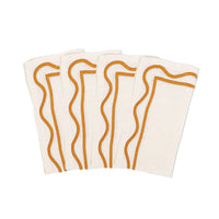 Colorblock Embroidered Linen Napkins in Amber (Set of 4)