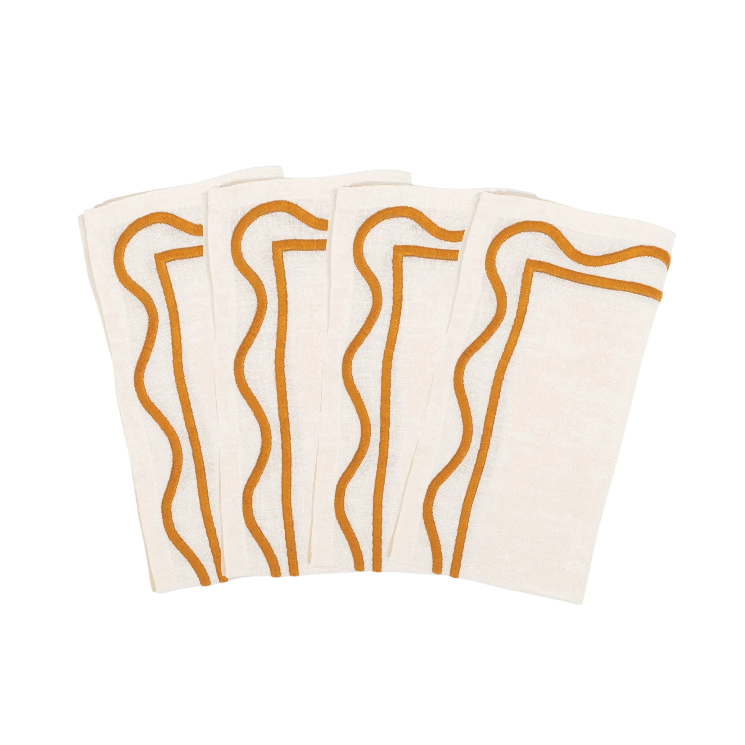 Colorblock Embroidered Linen Napkins in Amber (Set of 4)