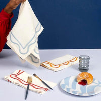 Colorblock Embroidered Linen Napkins in Amber (Set of 4)
