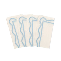 Colorblock Embroidered Linen Napkins in Blue (Set of 4)