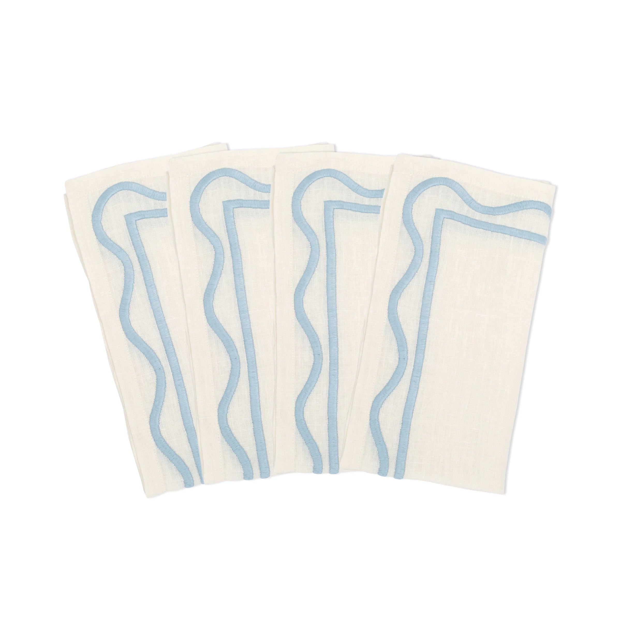 Colorblock Embroidered Linen Napkins in Blue (Set of 4)