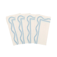 Colorblock Embroidered Linen Napkins in Blue (Set of 4)