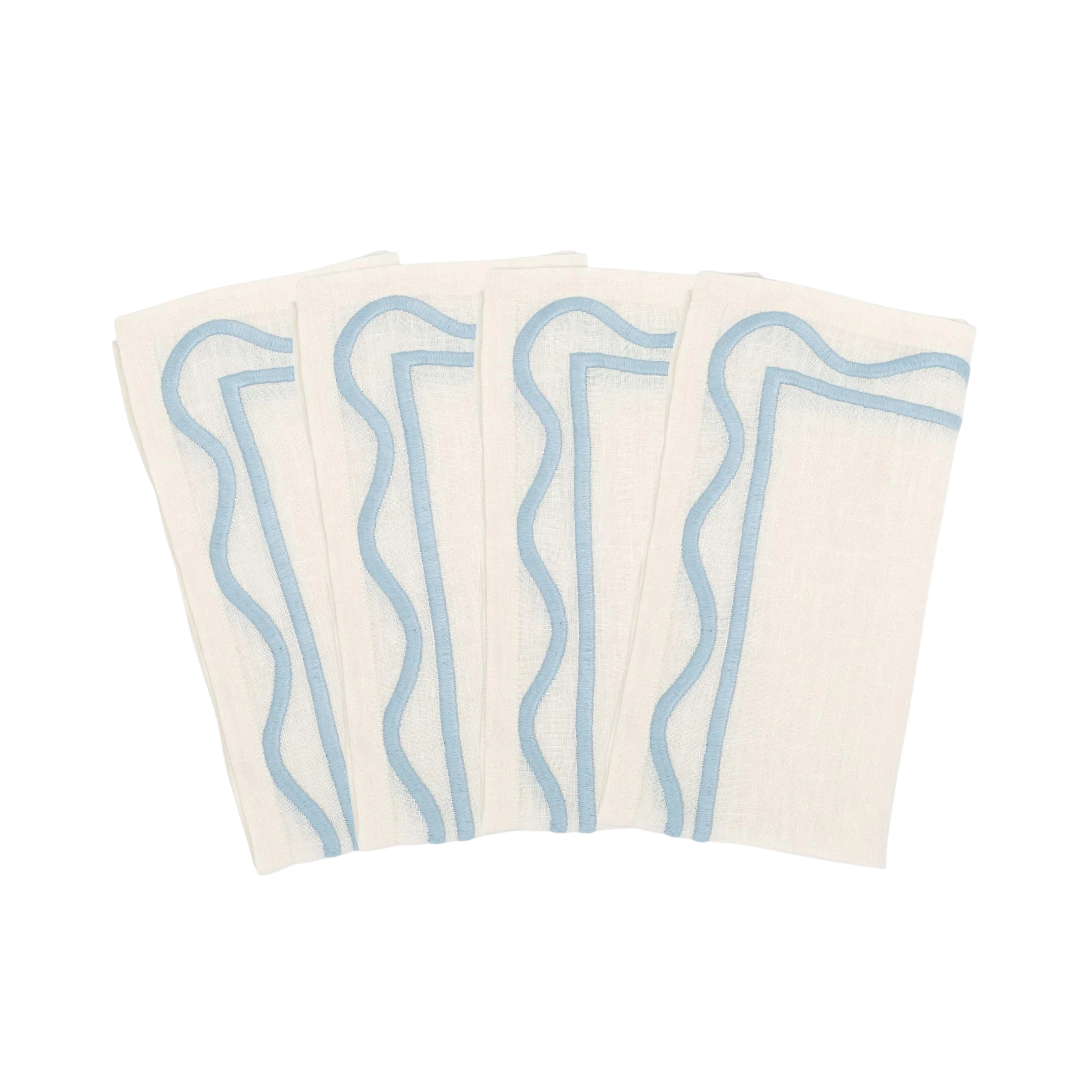 Colorblock Embroidered Linen Napkins in Blue (Set of 4)
