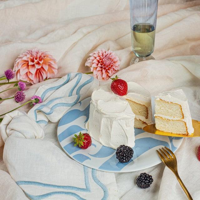 Colorblock Embroidered Linen Napkins in Blue (Set of 4)